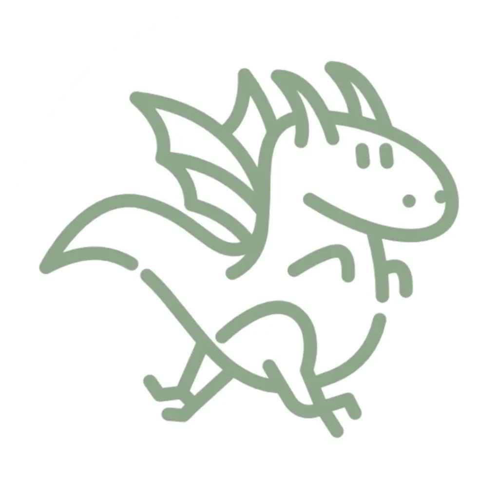 Das Bild zeigt einen kleinen Drachen in einem weißen Kreis.